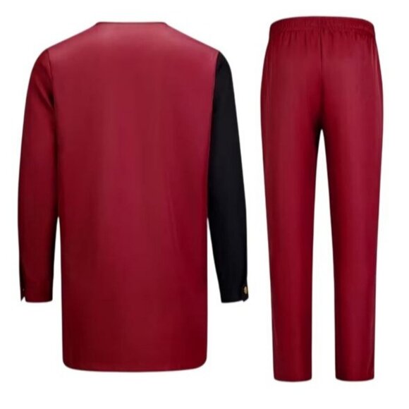 African Formal Dashiki Vibrant Crimson Shirt & Pant Suit Traditional Dress Outfi - Picture 4 of 7
